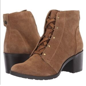 Anne Klein flex suede bootie block heel fall fashion boot lace up brown
